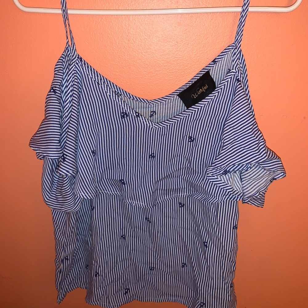 Striped anchor ruffle shirt